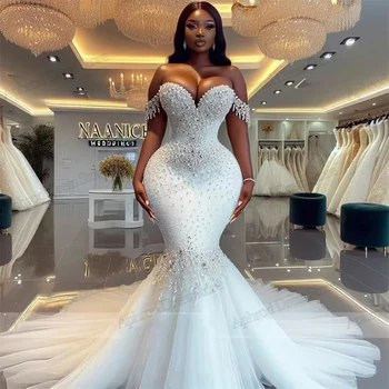 Abiti da sposa raffinati, abiti da sposa scintillanti con perline e applicazioni, abiti sexy senza maniche e con schiena scoperta per donna, Vestidos De Novia