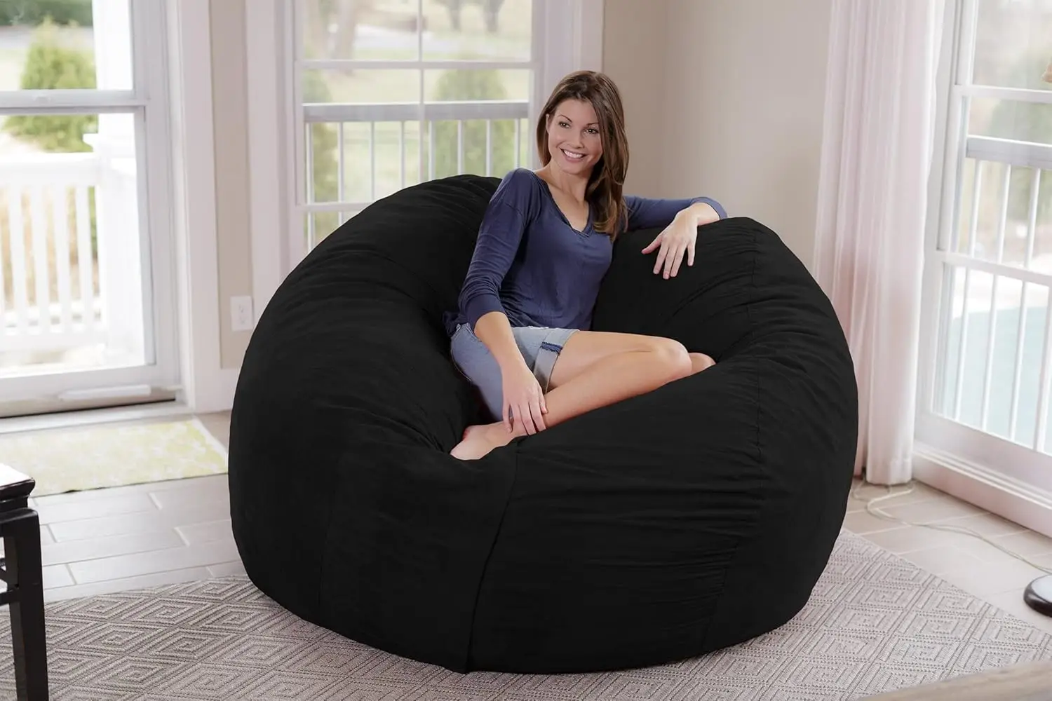 Bean Bag Chair: Giant 7' Memory Foam Furniture Bean Bag-Big Sofa with Soft Micro Fiber Cover-Black Micro Suede