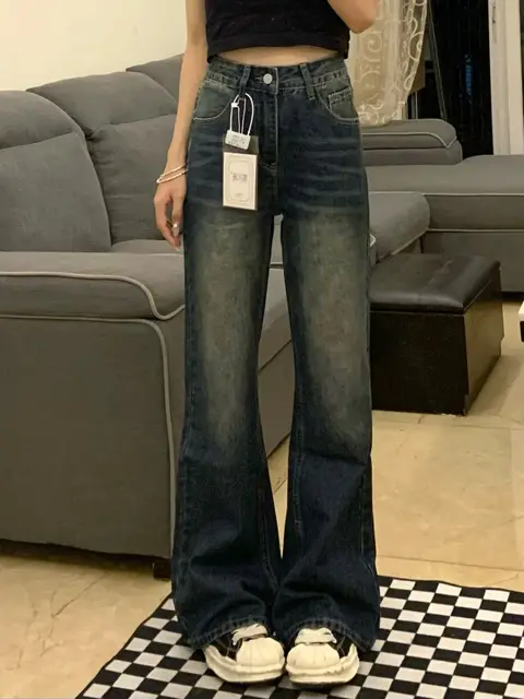 통통녀를 위한 편안하고 스타일리시한 배 모양 복고풍 진 청바지