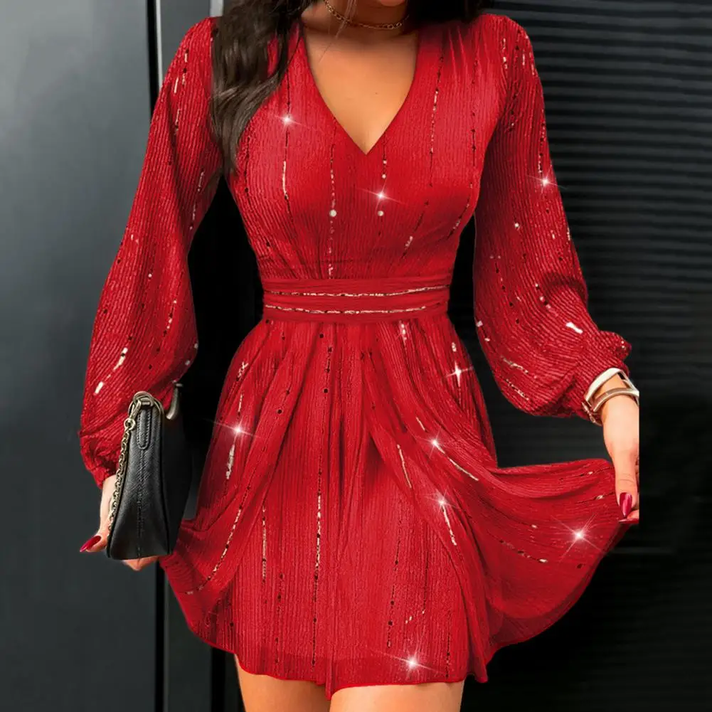 

Платье женское Сетчатое ТРАПЕЦИЕВИДНОЕ с блестками и рукавами-фонариками