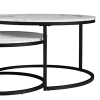 Table basse Bergame en marbre 2 en 1 pour salon, côté canapé, rond, bureau à thé, meubles en bois, support en métal noir 5
