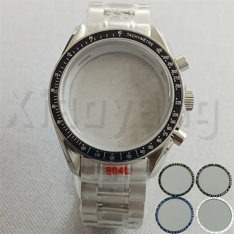Silver Watch Case with Blue, Green, and Black Insert and Coated Glass - Quartz Chronograph Movement, Steel Bracelet, 40mm