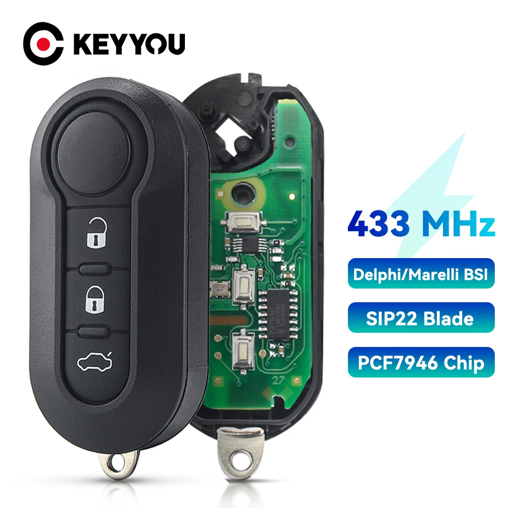 KEYYOU Car key Remote Control Key For Fiat 500 500L MPV Ducato Citroen Jumper Peugeot Boxer 2008-2015 433.92Mhz ID46 3 Buttons |
