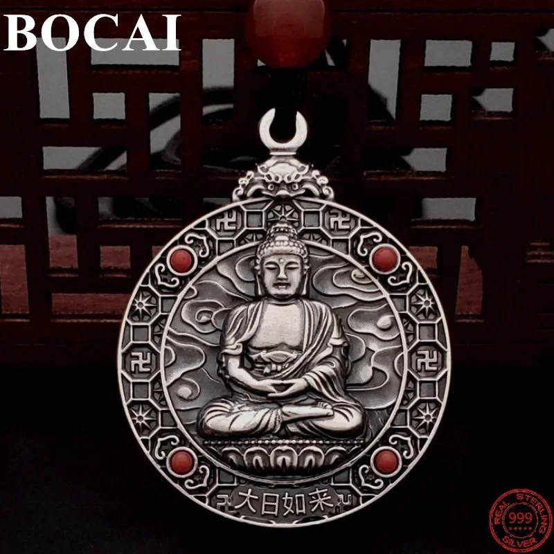 

BOCAI 100% S999 Sterling Silver Pendants for Women Men Chinese Zodiac Eight Life Guardian Buddha Amulet Jewelry Free Shipping