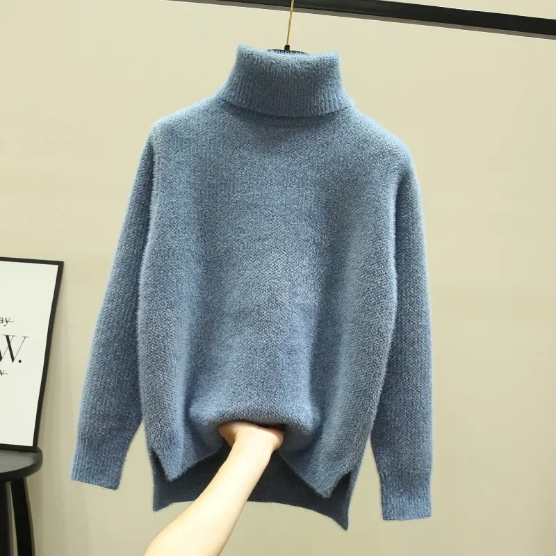 

2024 newWinter Sweater Women Knitted Turtleneck Pullovers Casual Jumper Fashion Long Sleeve Pull Femme Soft GRAY22