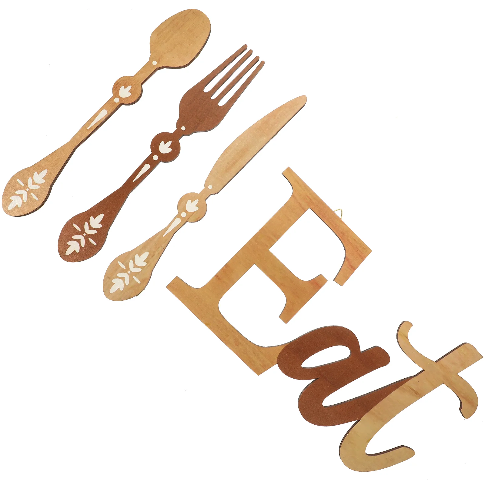 

4 Pcs Bohemian Style Wooden Knife and Fork Eat Wall Hanging Dining Room Sign Rustic Decor Restaurant Boho The Kitchen Signs
