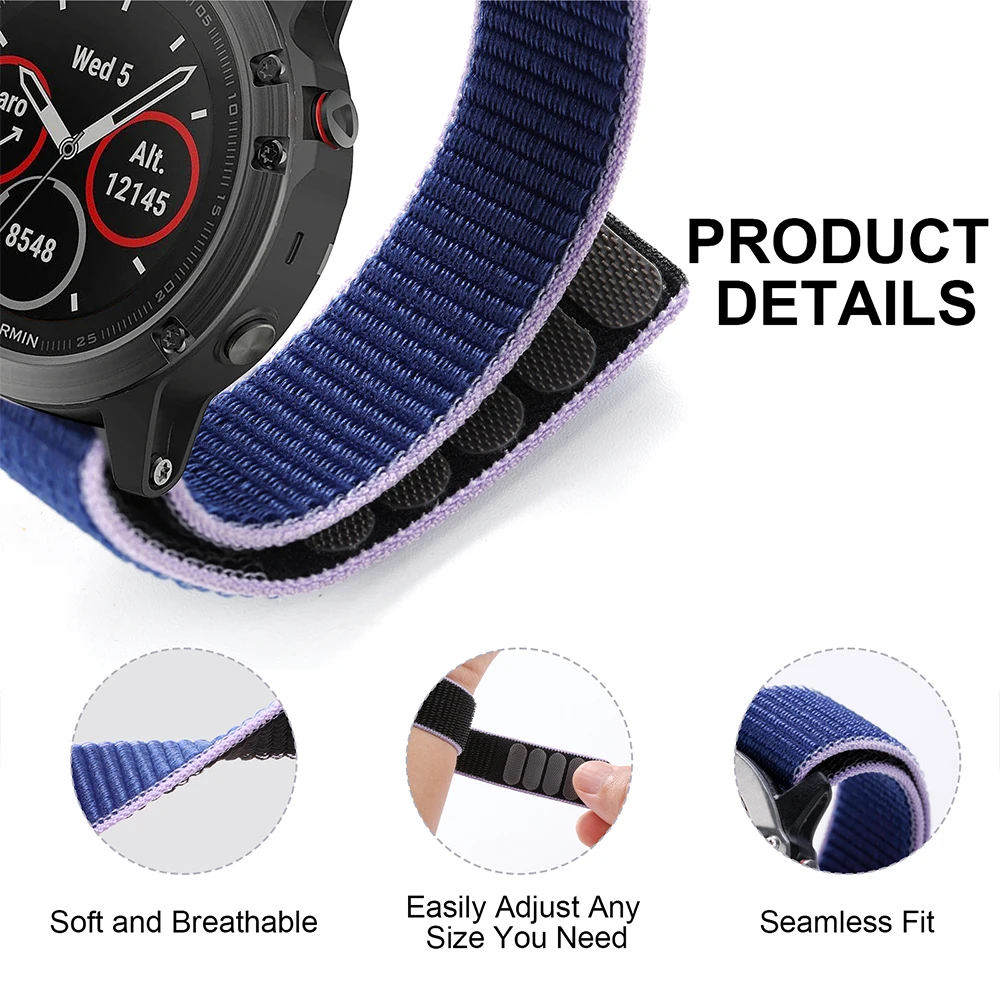Epix gen Hook Loop Nylon Watch Strap For Garmin Forerunner