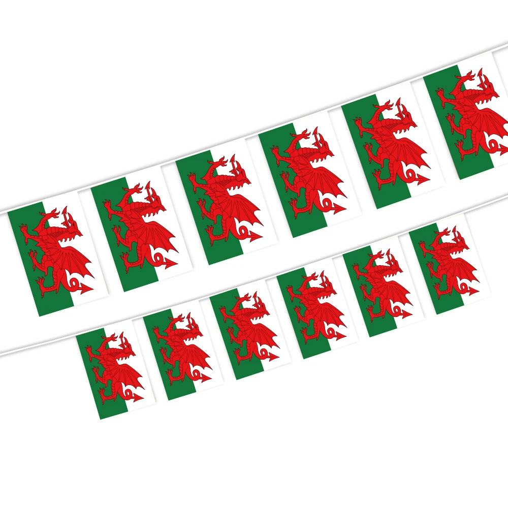 Aerlxemrbrae 20pcs/lot Welsh bunting flags 14x21cm Pennant Welsh String