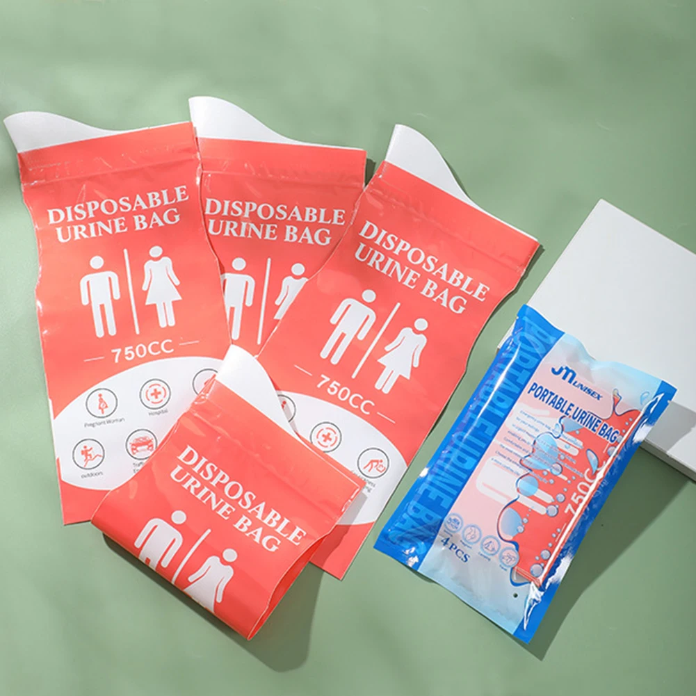 4Pcs Disposable Urinal Bag Portable Urine Bag Leakproof Emergency Pee/Wee Bags Car Pee Bags 750ml for Pregnant Patient Kids