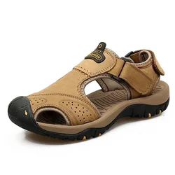Luxury Men's Breathable Leather Outdoor Sandals - Non - Slip Beach & Wading Shoes - 45 (Khaki 238)