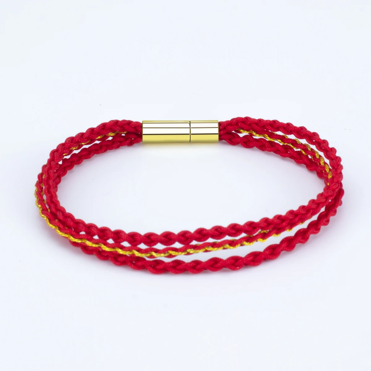 

Fashionable stainless steel buckle braided rope bracelet three strands of red rope customizable braided rope bracelet