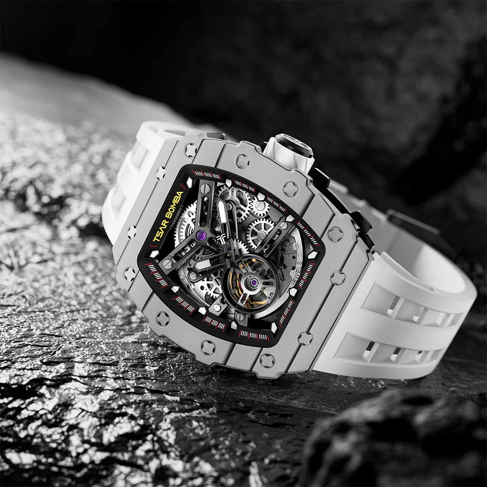 

TSAR BOMBA men's watch with luminous 50M waterproof mechanical watch carbon fiber bezel watch men's fashion trend mechanical