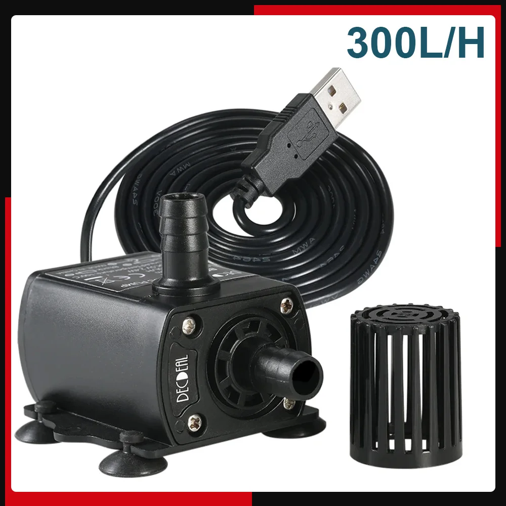 USB DC5V 4.8W Mini Brushless Water Pump Waterproof Submersible Fountain Aquarium Circulating 300L/H Lift 300cm Ultra-quiet