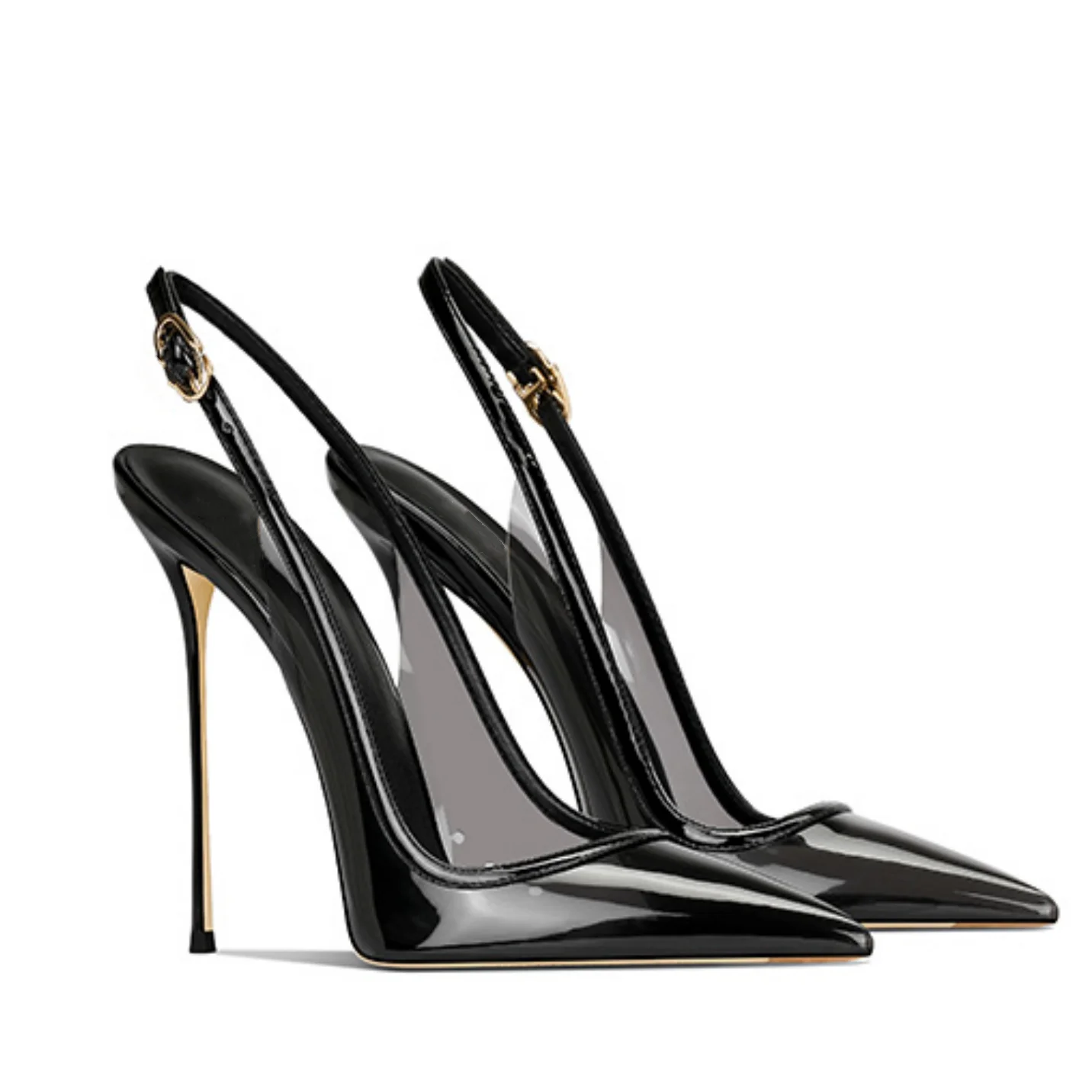2025 New Patent Leather Matching Color Pointed and Shallow Mouth Back Tripping Belt Ultra-high Heel 12CM Sexy Bakehead Sandals