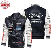 Ford LOGO racing suit color block pu leather jacket men's WRS rally Ford team bomber jacket 1