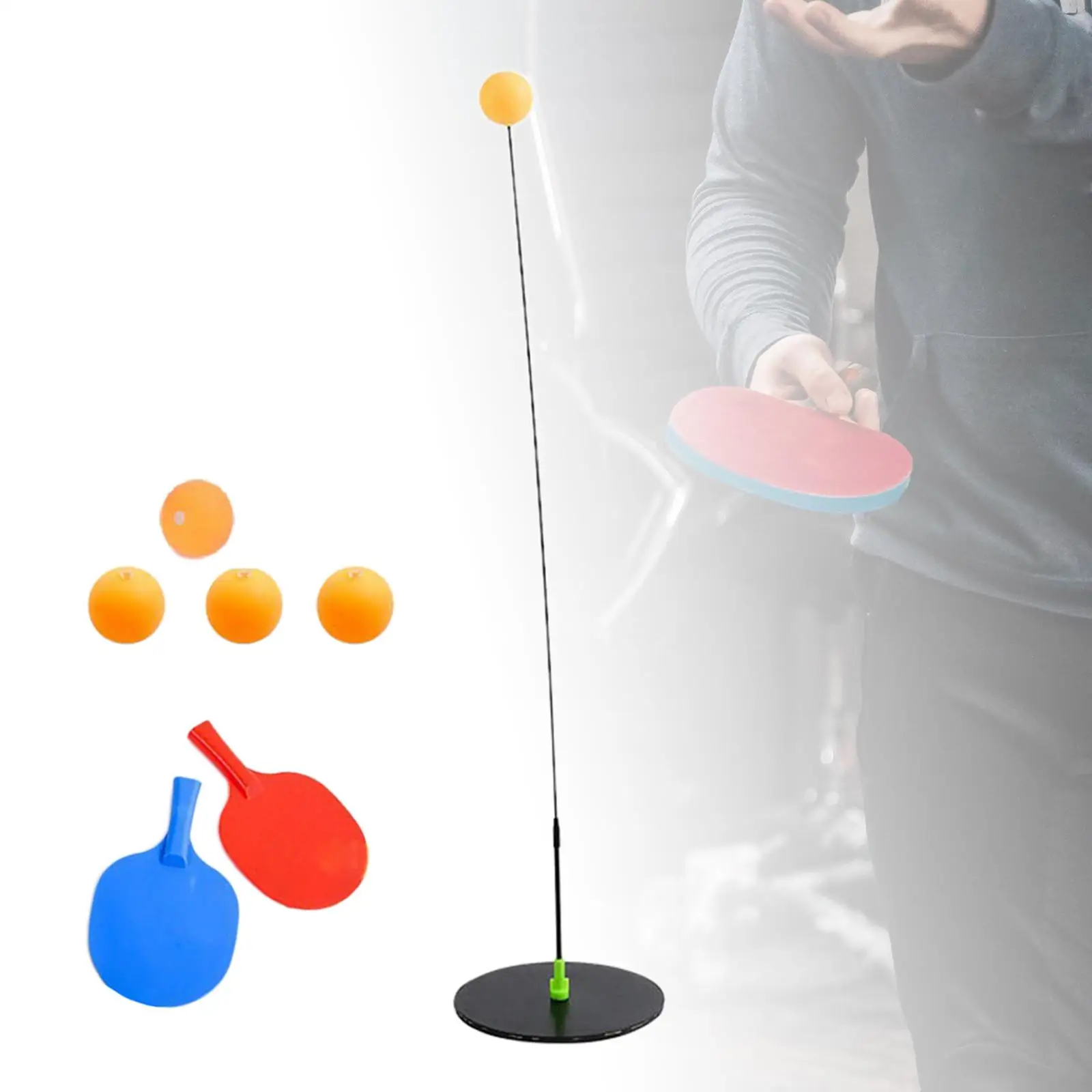 Table Tennis Trainer Ping Pong Paddles and Balls Set Training Metal Base