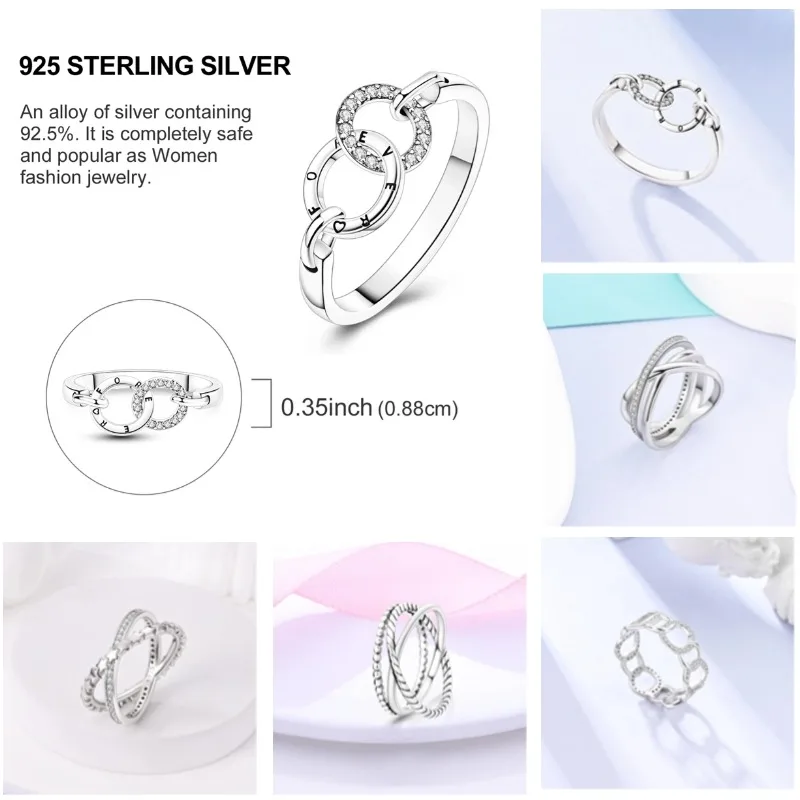 925 Silver Finger Ring For Women Simple Infinity Sparkling Twisted Stackable Rings Popular Anillo Engagement Jewelry