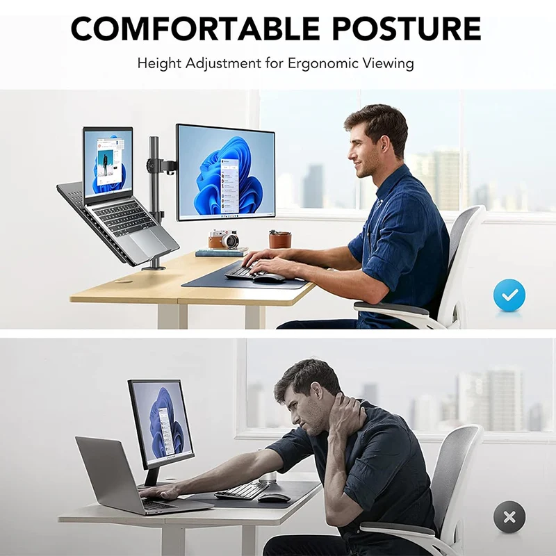 Desktop Computer Support mechanical Mount Stand For 12"-32" Monitor Holder + 12"-17" Laptop Monitor Dual Arm Bracket laptop desk stand