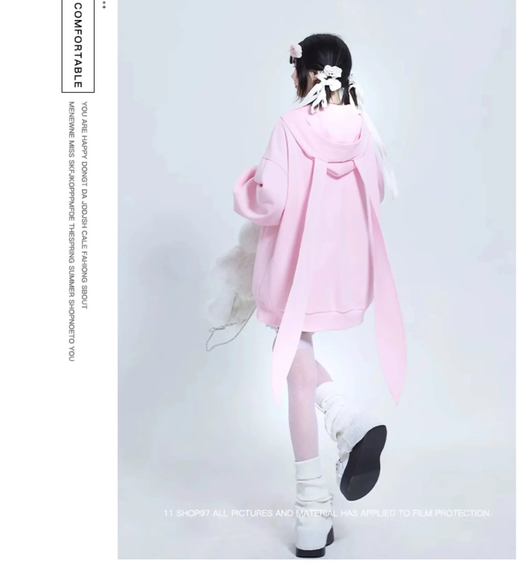 Description Picture 6 of itemLoose Rabbit Ear Hooded Long Sleeve Cotton Silk Jacket plus Size Autumn Winter Outerwear Top for Women Comfortable Soft Fabric