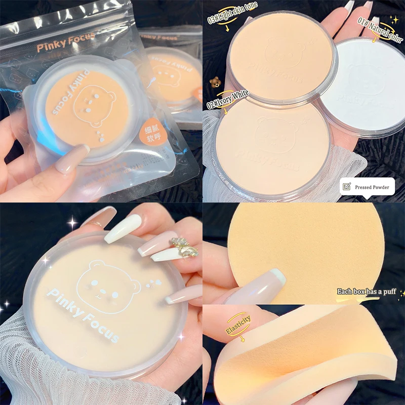 Pressed Powder Foundation Setting Powder Concealer Powder Loose Powder Face Powder Compact Powder 3 Colors Bear Setting Powder Palette Brighten Face Foundation Makeup Long-lasting Oil Control