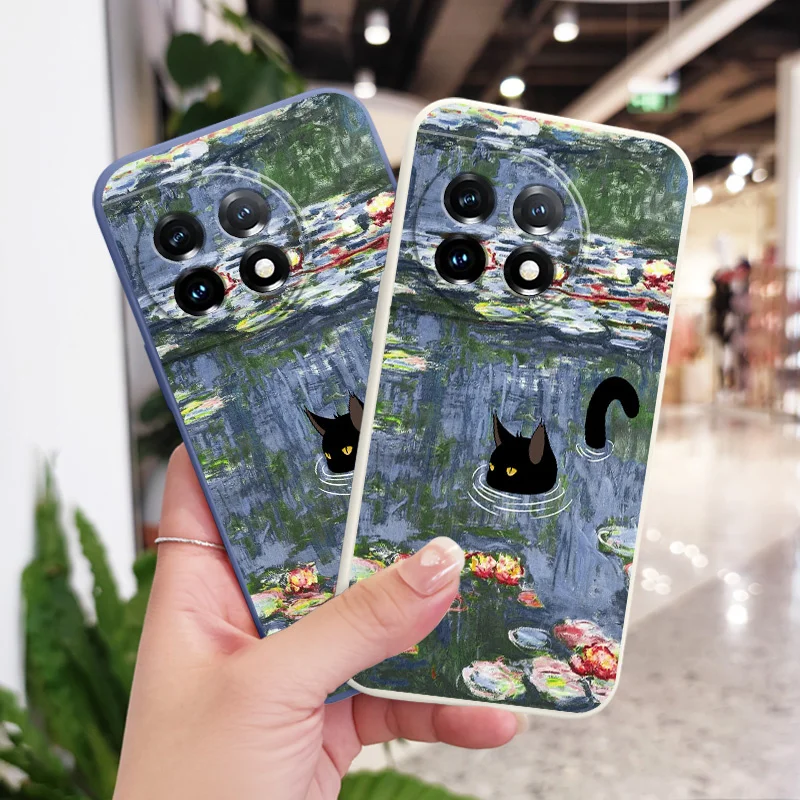 Water Lily Cat Liquid Silicone Phone Case Cover