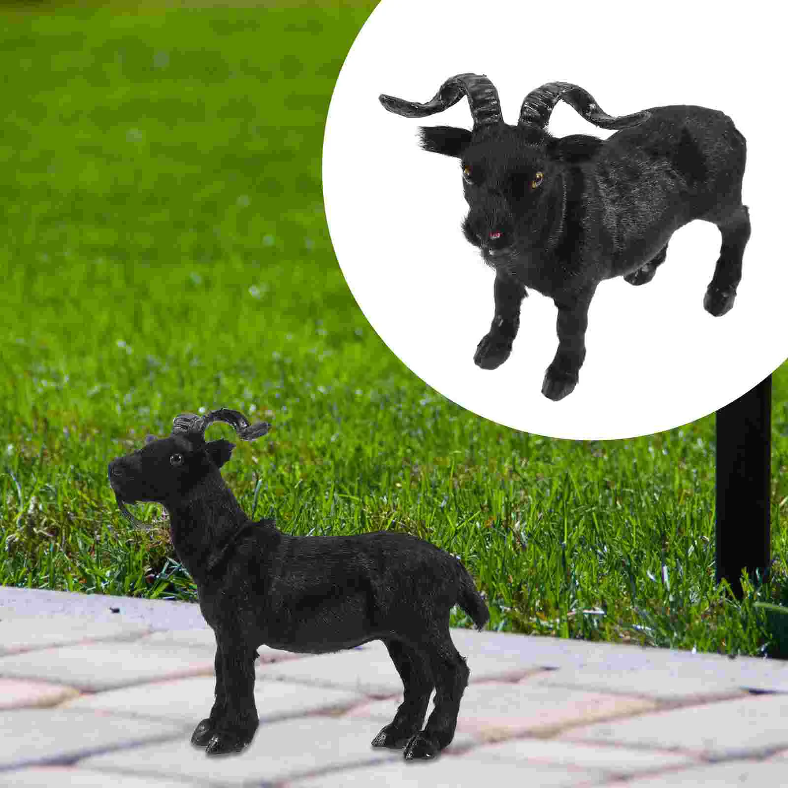 

Black Goat Figure Baphomet Statue Fur Goat Figurines Mini Goat Model Realistic Plastic Satanic Rites Evil Demonic Sculpture