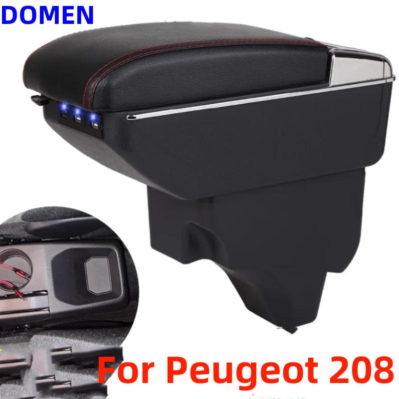 Accoudoir Central Dual Couche Compatible Peugeot 208 2019-2021 Avec Porte-Gobelets Et Boîte De Rangement USB