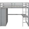 Full Size Loft Bed with Built-in Wardrobe, Desk, Storage Shelves and Drawers, Solid Wood Loft Bed Frame, Wardrobe 6