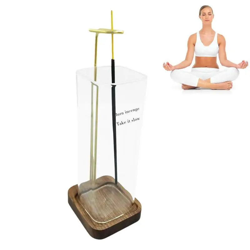 

Современная курильница со стеклянным Ловец ясеня, летающие благовония, держатель для палочек, деревянная основа для домашнего декора, Йога, медитация