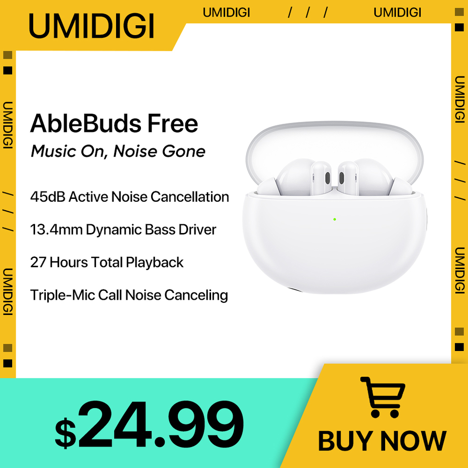 UMIDIGI AbleBuds Free Wireless Earphone 45dB Active Noice Cancelling IP55 Water Resistant Game Music Sports Bluetooth Headphones