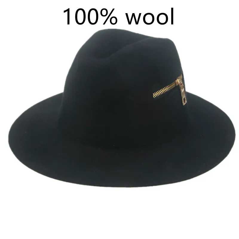 100 Australian Wool Hat Women Hats Winter Zipper Luxury Fedora Hats