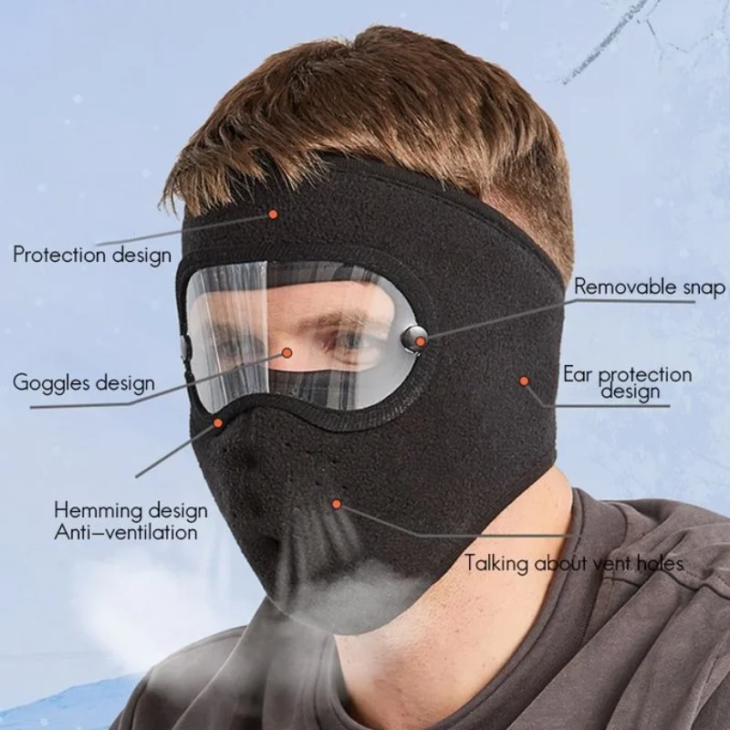  - Windproof Anti Dust Full Face Mask Cycling Ski Breathable Masks Eye Shield HD Anti Fog Goggles Hood Cover Winter Warm Hat Cap