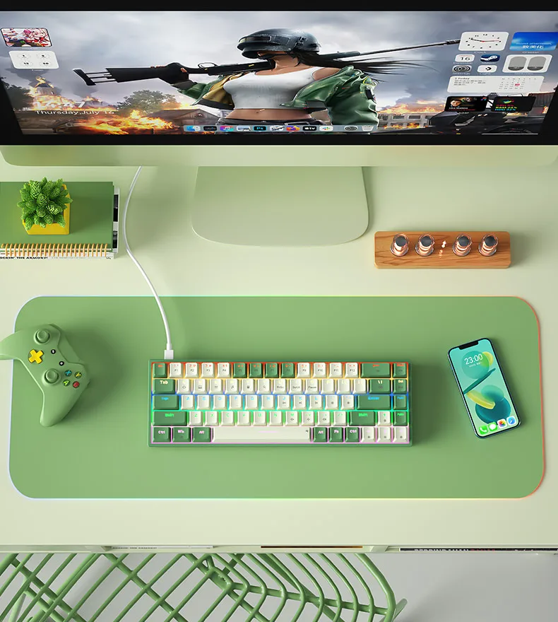 Ergonômico 68 Keys, RGB Hotswap, Tipo-C, Fit para PC, Computador, Laptop