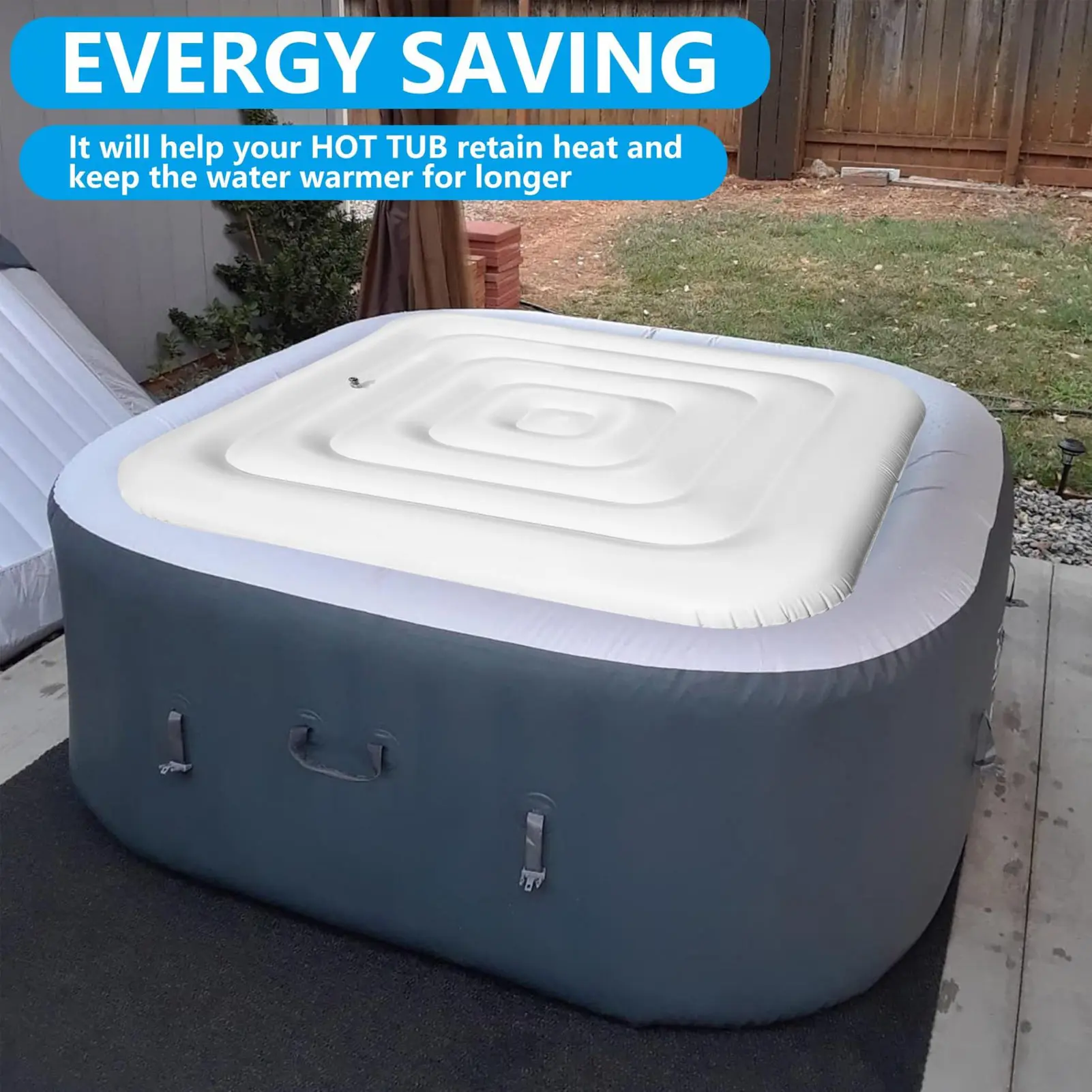 Hot Hub Energy Saving Lid Inflatable Hot Tub Cover Dustproof Rainproof Insulated Energy Saving Lid for Square Tub 4.2ft