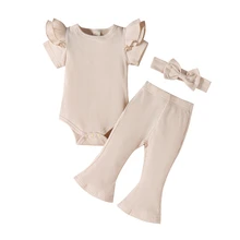 

Newborn Baby Girl Clothes Set Summer Fashion Flying Sleeve Romper+Bell-Bottomed Pants Suit for Infant Cotton Children's Clothing