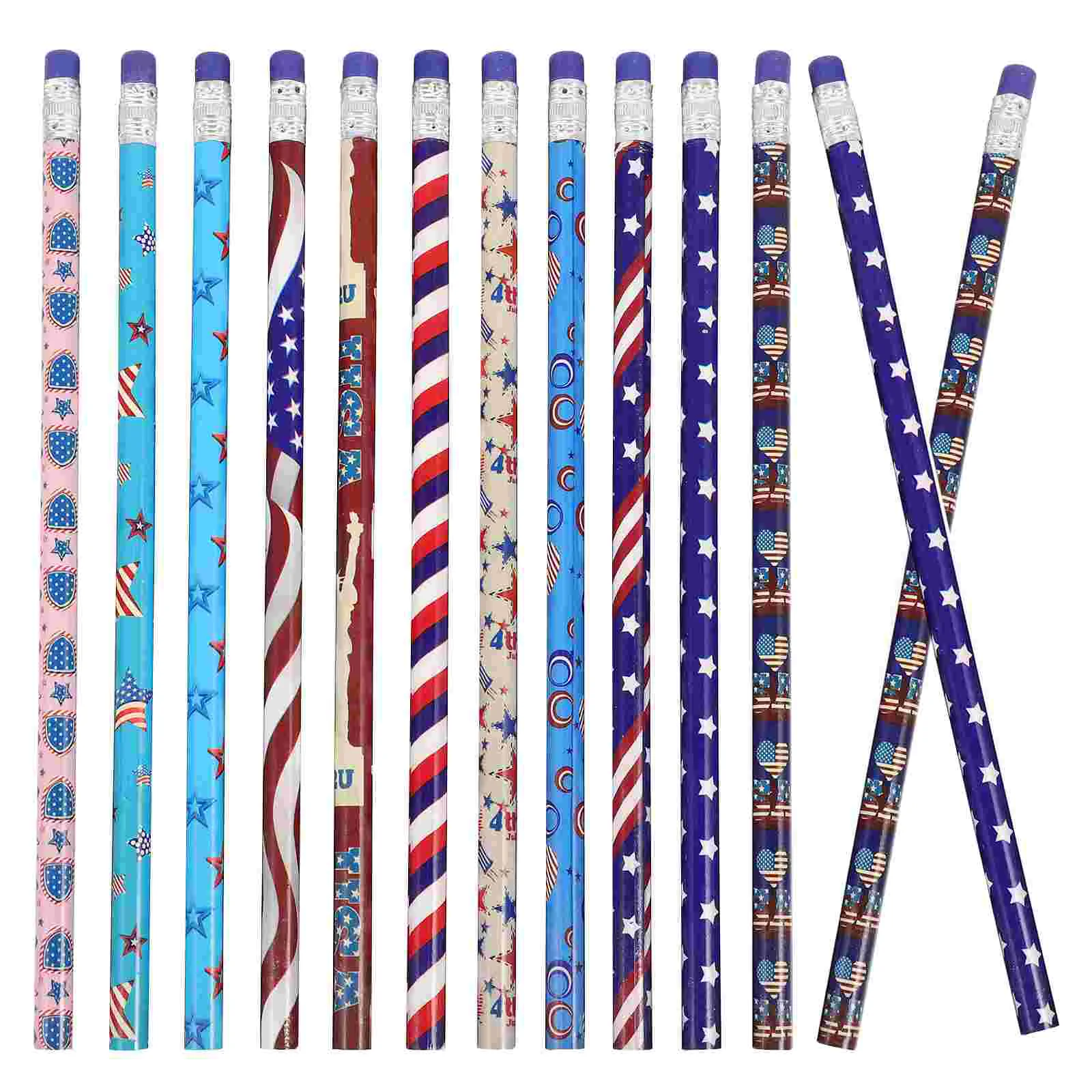 48 Pcs Flag Pencil Writing Pencils 4th of July Bulk Lightweight Multi-function USA Wooden 5