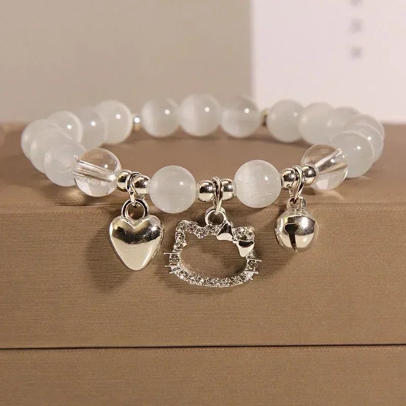 

Sanrio New Hello Kitty Sanrio Love Bell Bracelet Accessories Girl Shiny Beads Hand Beaded Boudoir Bestie Bracelet Gifts