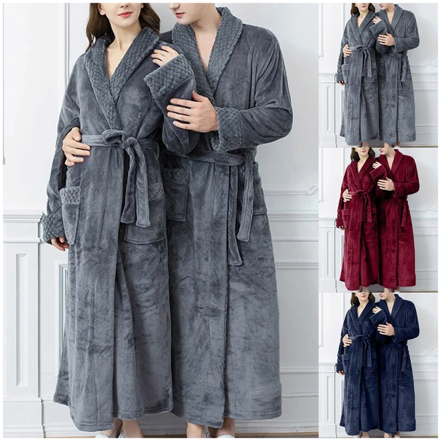 Women Men Winter Plus Size Flannel Robe Extra Long Hooded Warm