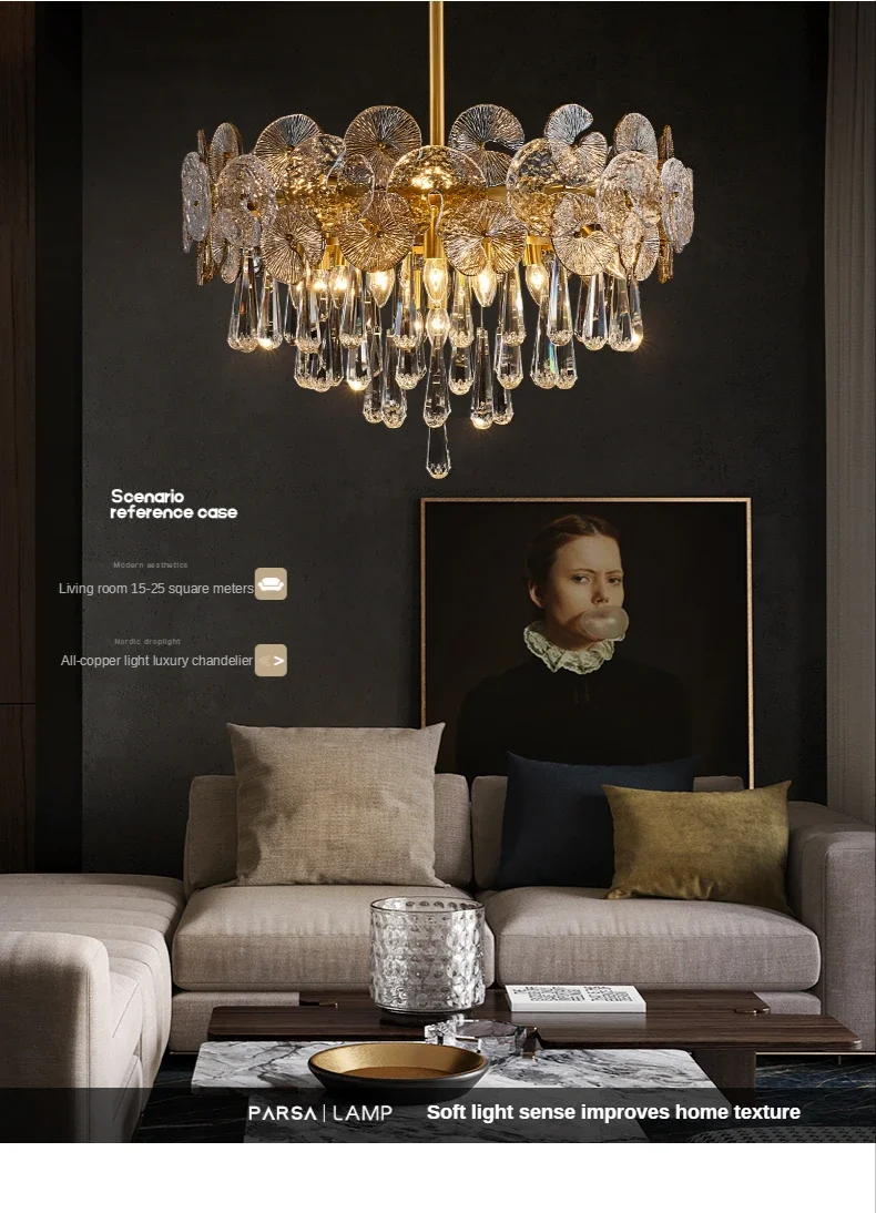 Description Picture 5 of item2024 Light Luxury Led Lotus Flower Crystal Modern Ceiling Chandelier For Living Room Bedroom Restaurant Hall Pendant Lamp Lustre