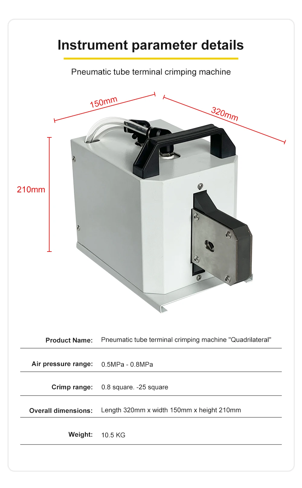 0.8-25mm² Pneumatic Tube Terminal Crimping Machine Insulated Terminal Cold Crimping Clamp Quadrilateral Crimping Machine