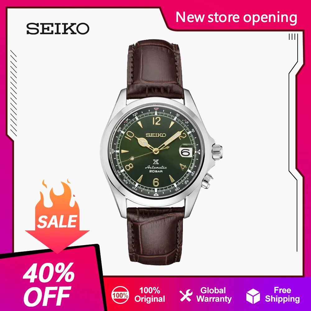 Seiko Prospex Japanese Original Waterproof Luminous Automatic Mechanical Watch Green Dial Sapphire Glass Leather Watchs seiko prospex специальное издание padi arnie гибридные солнечные дайверы snj035 snj035p1 snj035p 200m мужские часы