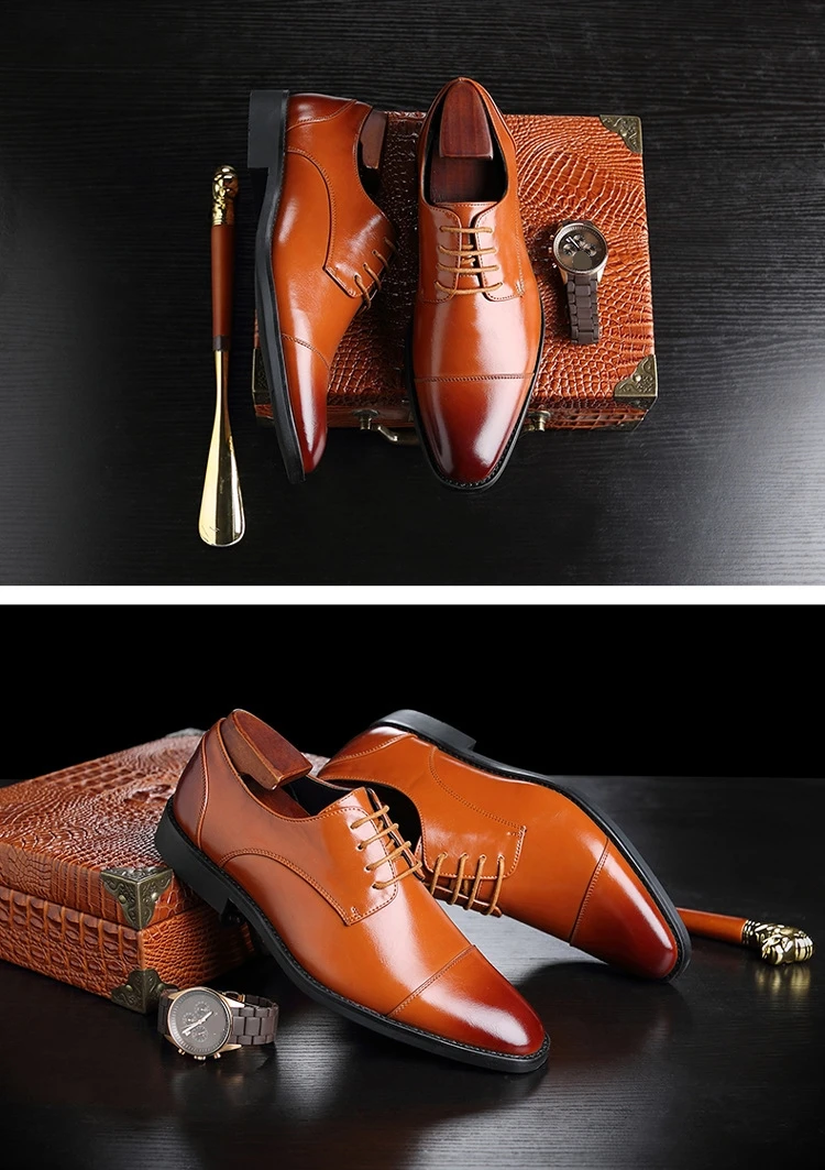 Classic Man Retro Derby Leather Shoes Lace Up Mens Business Dress Office Shoe Fashion Wedding Party Suit Oxfords British Style