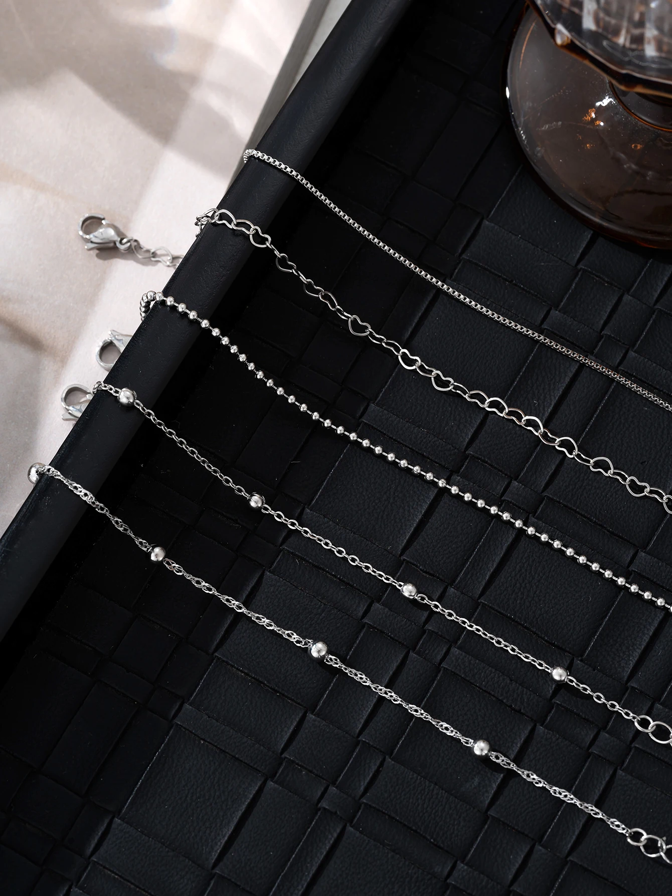 5PCS Stainless Steel Love Bead Chain Bracelet Set for Women