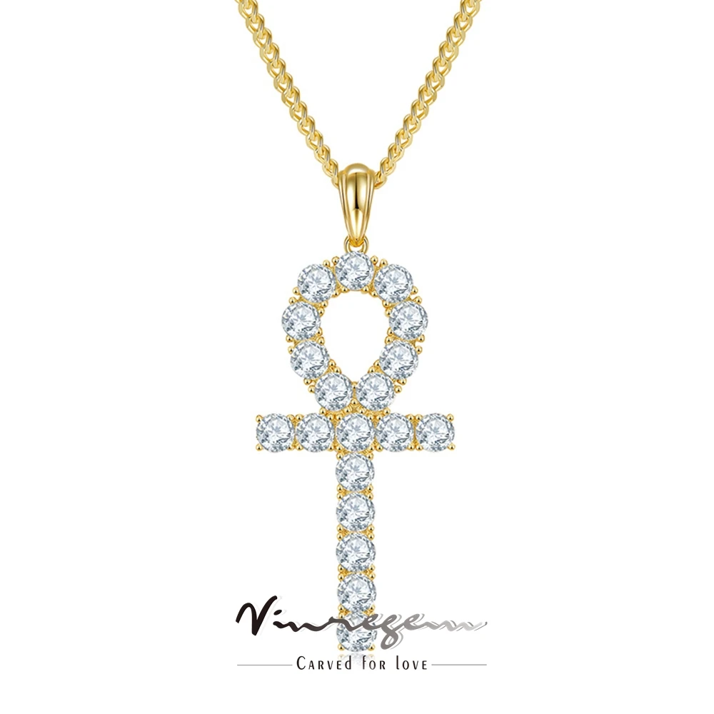 

Vinregem 18K Gold Plated VVS1 Real D Moissanite Diamond Cross Pendant Necklace Luxury Hip Hop 925 Sterling Silver Fine Jewelry