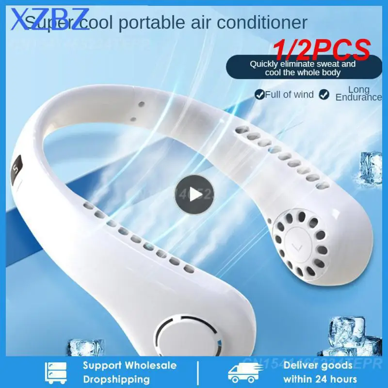 

1/2PCS Portable Bladeless Hanging Fans USB Rechargeable Leafless Mini Neck Fan Air Conditioner Cooling Sports Wearable Neckband