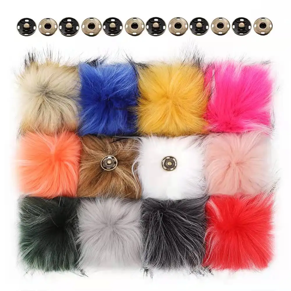 Colorful Pom Poms Faux Raccoon Fur Pom Elastic Detachable Faux Fur Ball For Beanie Hats