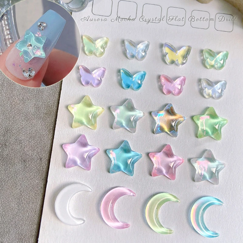 

20pcs Kawaii Glaze Star Moon Butterfly 3D Cute Nail Art Decorations Macaron Nails Charms Designs DIY Glass Crystal Accessories