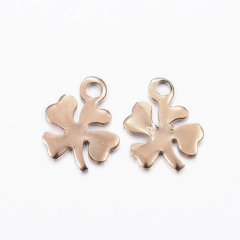 

10PC Ion Plating 304 Stainless Steel Charms Clover Rose Gold 11x8x1mm Hole: 1mm