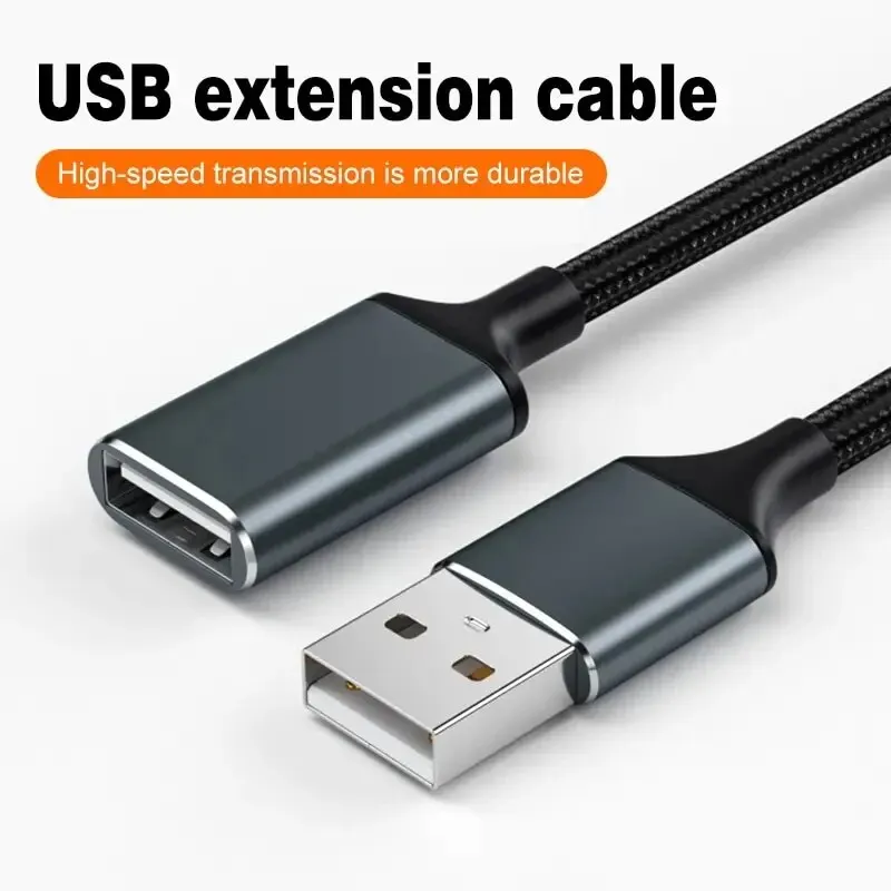 thumbnail image 1 of Cable de extensión USB2.0 para ratón, disco U, CONEXIÓN DE TECLADO de ordenador, Cable de datos extendido, nailon trenzado, 1M, 2M, 3M, aleación de aluminio, 1 of 4