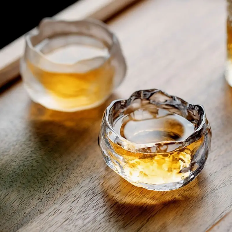 Japanese Glass Tea Cup with Gold Rim, Kung Fu Accessories, Small Teacup, Crystal Teaware Set, Tea Bowl, Cute Cup for Puer Wine